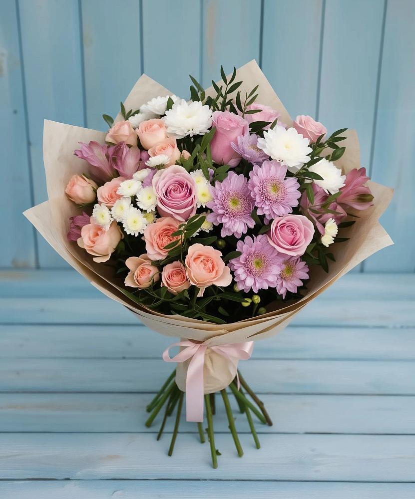 Букет цветов из: Хризантемы, Розы и Альстромерии в Избербаше