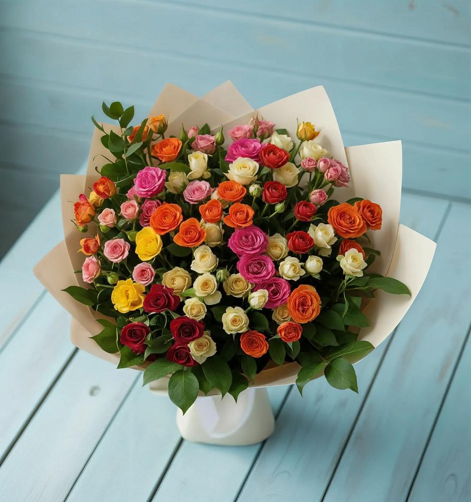 Букет Микс из разноцветных кустовых роз в Избербаше
