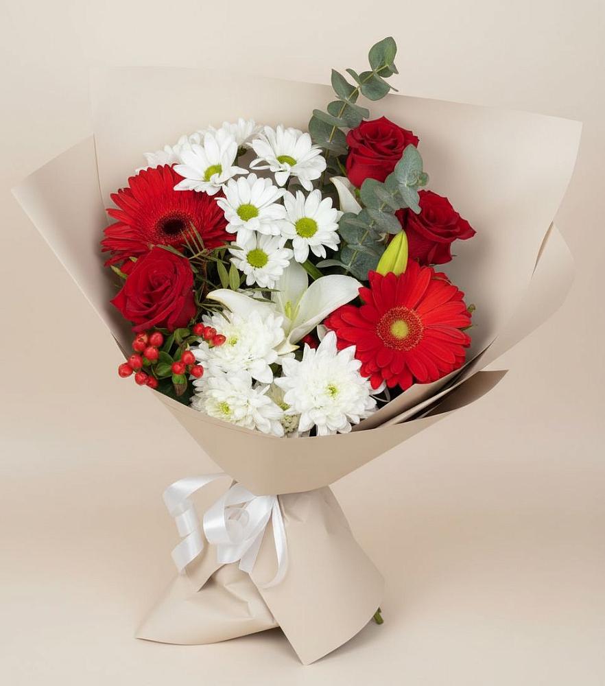 Букет цветов из: Розы, Хризантемы, Герберы и Лилии в Избербаше