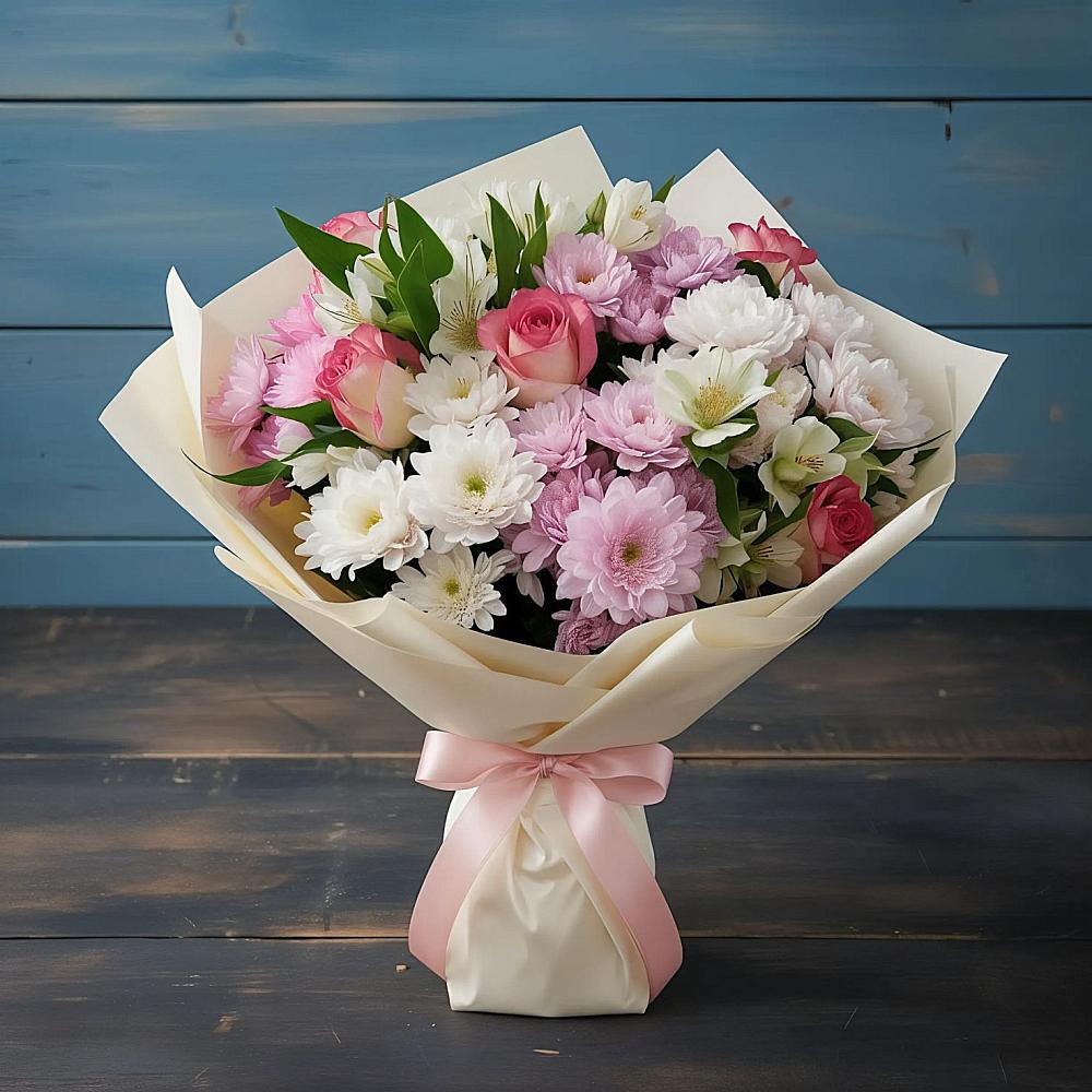 Букет цветов из: Хризантемы, Альстромерии и Розы в Избербаше